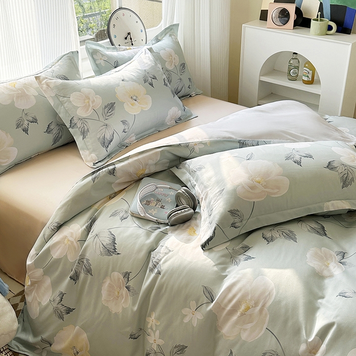 91家纺网 家纺一手货源 找家纺 南通菲度家纺 2025新款高克重芦荟棉四件套-大床 花开盛夏