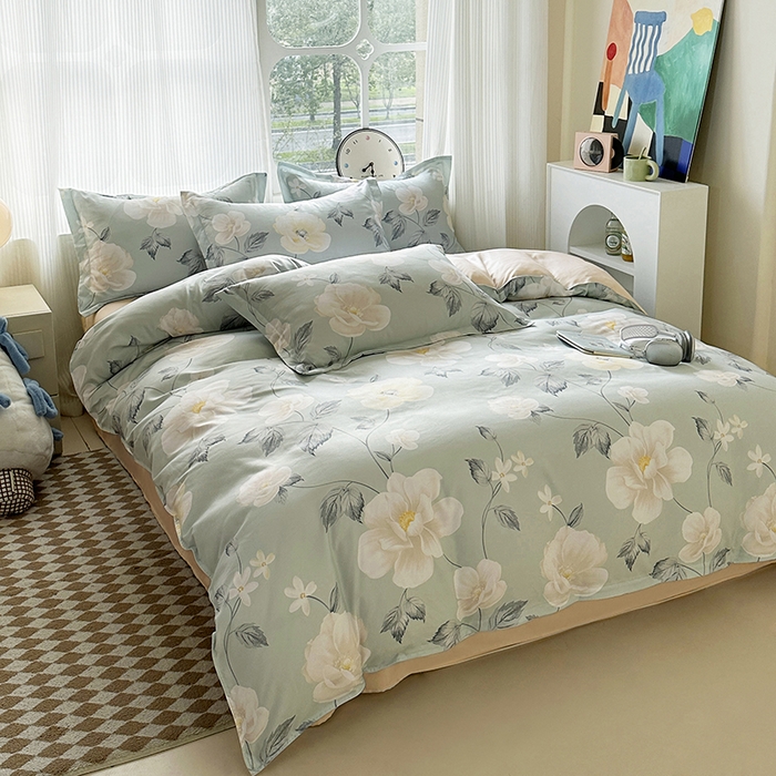 91家纺网 家纺一手货源 找家纺 南通菲度家纺 2025新款高克重芦荟棉四件套-大床 花开盛夏