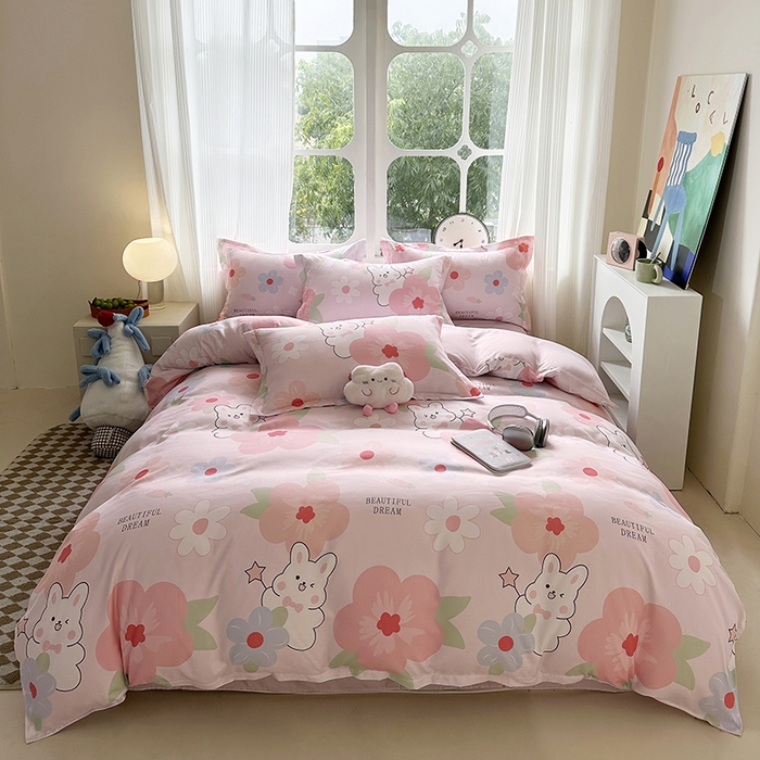 南通菲度家纺 2025新款高克重芦荟棉四件套-大床 花溪小兔