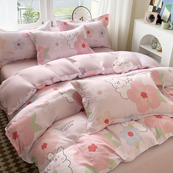 91家纺网 家纺一手货源 找家纺 南通菲度家纺 2025新款高克重芦荟棉四件套-大床 花溪小兔