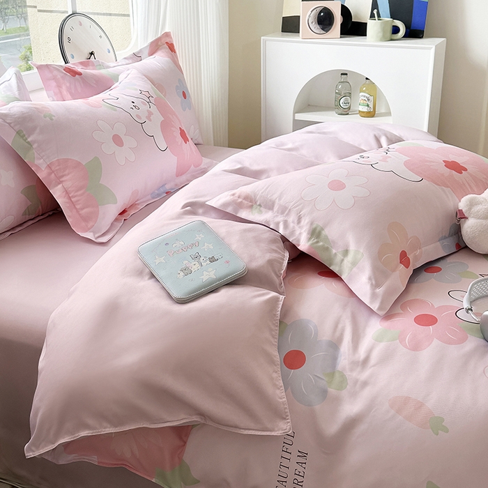 91家纺网 家纺一手货源 找家纺 南通菲度家纺 2025新款高克重芦荟棉四件套-大床 花溪小兔