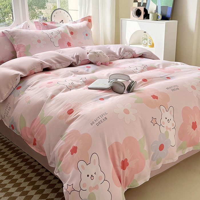 91家纺网 家纺一手货源 找家纺 南通菲度家纺 2025新款高克重芦荟棉四件套-大床 花溪小兔