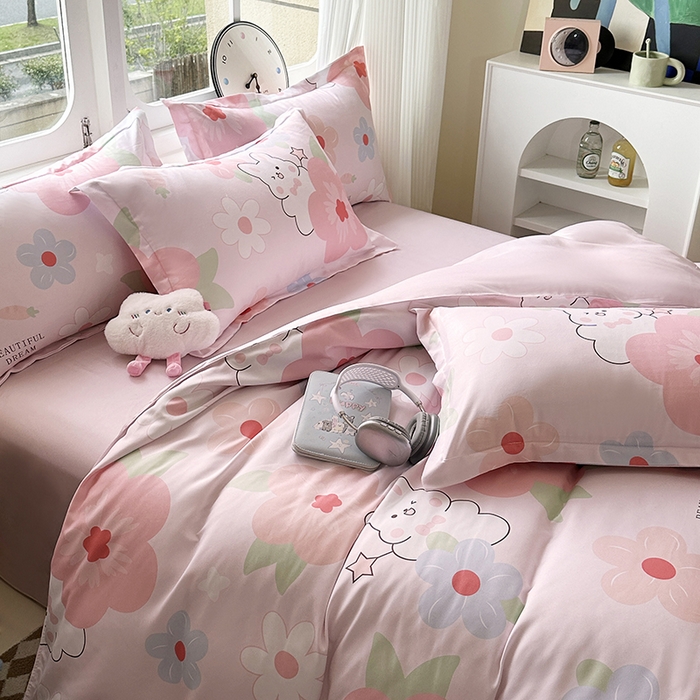 91家纺网 家纺一手货源 找家纺 南通菲度家纺 2025新款高克重芦荟棉四件套-大床 花溪小兔