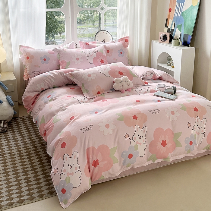 91家纺网 家纺一手货源 找家纺 南通菲度家纺 2025新款高克重芦荟棉四件套-大床 花溪小兔