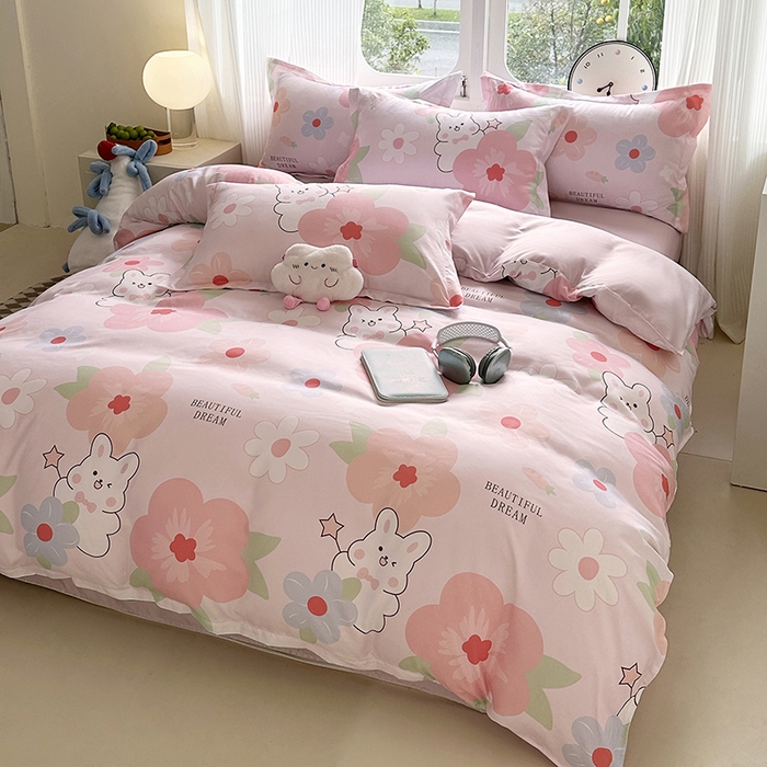 91家纺网 家纺一手货源 找家纺 南通菲度家纺 2025新款高克重芦荟棉四件套-大床 花溪小兔