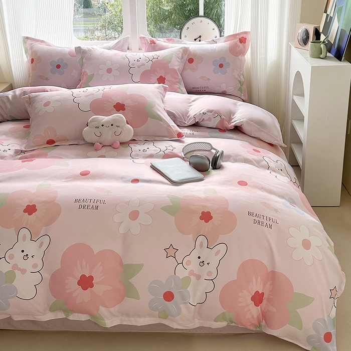 91家纺网 家纺一手货源 找家纺 南通菲度家纺 2025新款高克重芦荟棉四件套-大床 花溪小兔