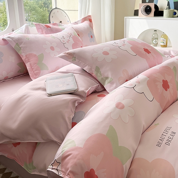 91家纺网 家纺一手货源 找家纺 南通菲度家纺 2025新款高克重芦荟棉四件套-大床 花溪小兔