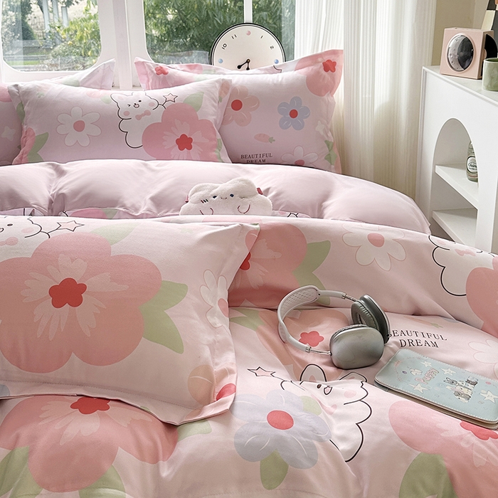 91家纺网 家纺一手货源 找家纺 南通菲度家纺 2025新款高克重芦荟棉四件套-大床 花溪小兔