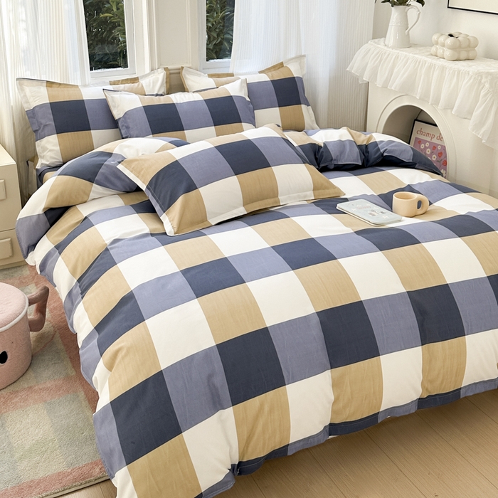 91家纺网 家纺一手货源 找家纺 南通菲度家纺 2025新款高克重芦荟棉四件套-大床 蓝白大格