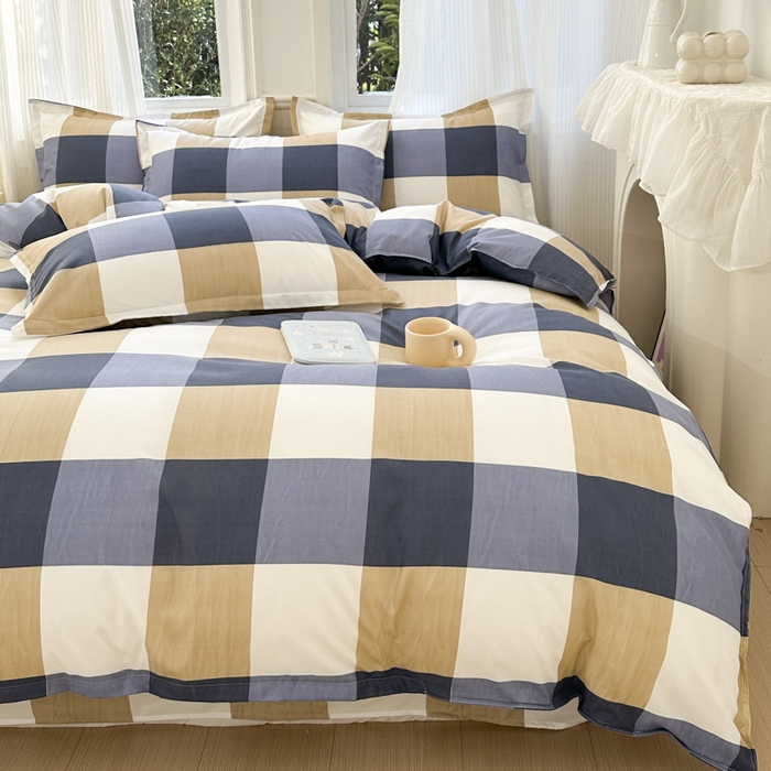 91家纺网 家纺一手货源 找家纺 南通菲度家纺 2025新款高克重芦荟棉四件套-大床 蓝白大格