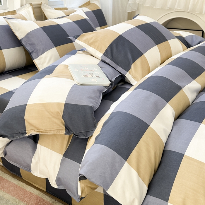 91家纺网 家纺一手货源 找家纺 南通菲度家纺 2025新款高克重芦荟棉四件套-大床 蓝白大格