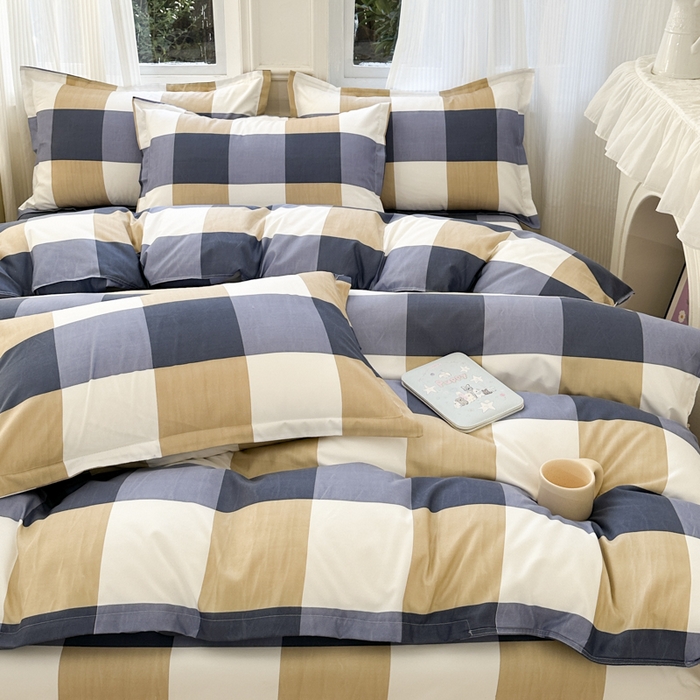 91家纺网 家纺一手货源 找家纺 南通菲度家纺 2025新款高克重芦荟棉四件套-大床 蓝白大格