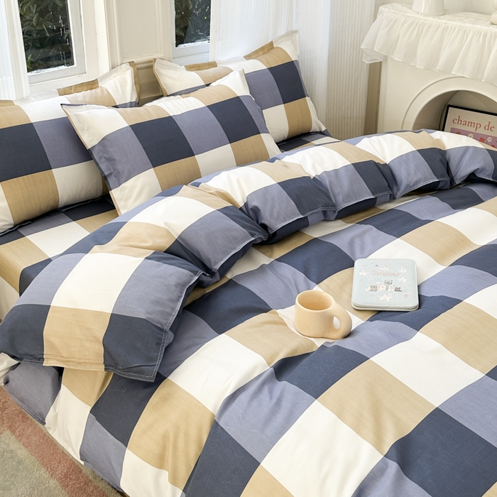 91家纺网 家纺一手货源 找家纺 南通菲度家纺 2025新款高克重芦荟棉四件套-大床 蓝白大格