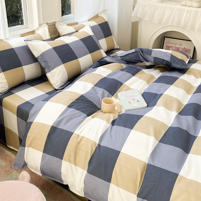 91家纺网 家纺一手货源 找家纺 南通菲度家纺 2025新款高克重芦荟棉四件套-大床 蓝白大格