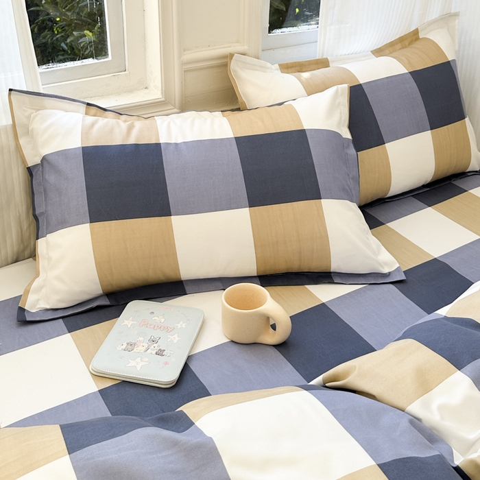 91家纺网 家纺一手货源 找家纺 南通菲度家纺 2025新款高克重芦荟棉四件套-大床 蓝白大格