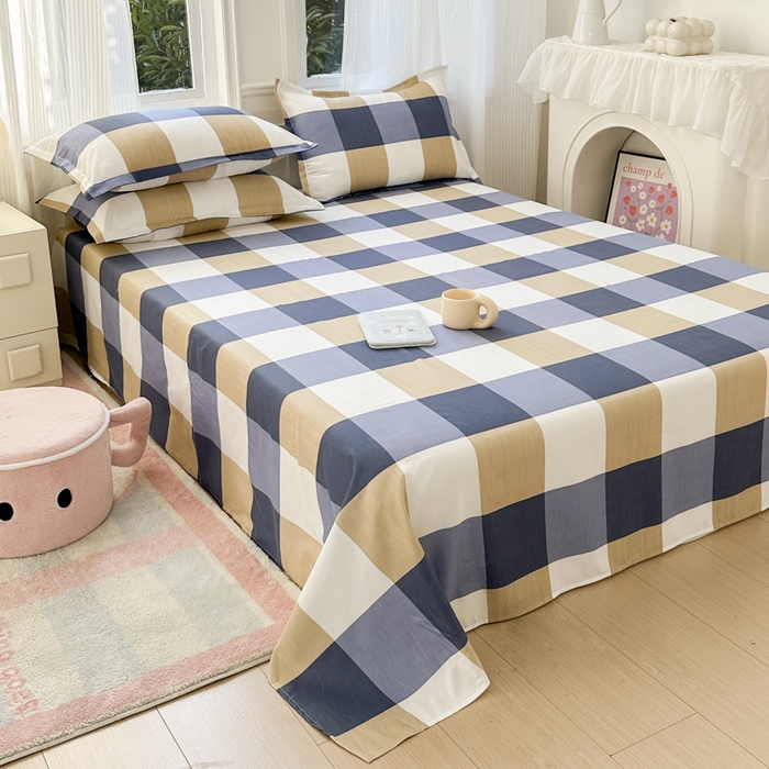 91家纺网 家纺一手货源 找家纺 南通菲度家纺 2025新款高克重芦荟棉四件套-大床 蓝白大格