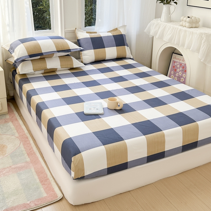 91家纺网 家纺一手货源 找家纺 南通菲度家纺 2025新款高克重芦荟棉四件套-大床 蓝白大格