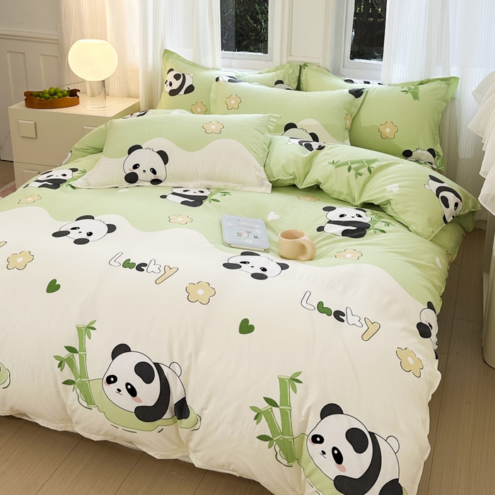 91家纺网 家纺一手货源 找家纺 南通菲度家纺 2025新款高克重芦荟棉四件套-大床 熊猫乐园