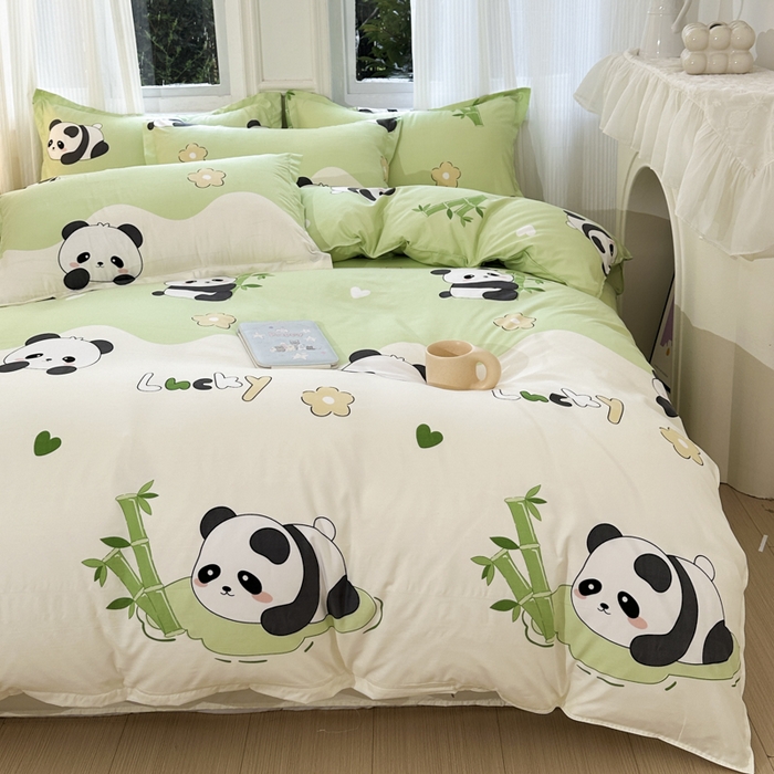 91家纺网 家纺一手货源 找家纺 南通菲度家纺 2025新款高克重芦荟棉四件套-大床 熊猫乐园