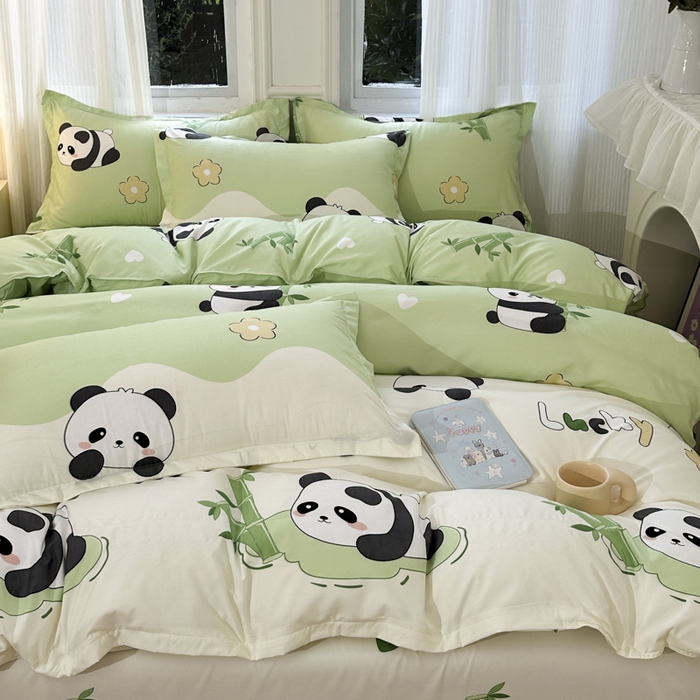 91家纺网 家纺一手货源 找家纺 南通菲度家纺 2025新款高克重芦荟棉四件套-大床 熊猫乐园