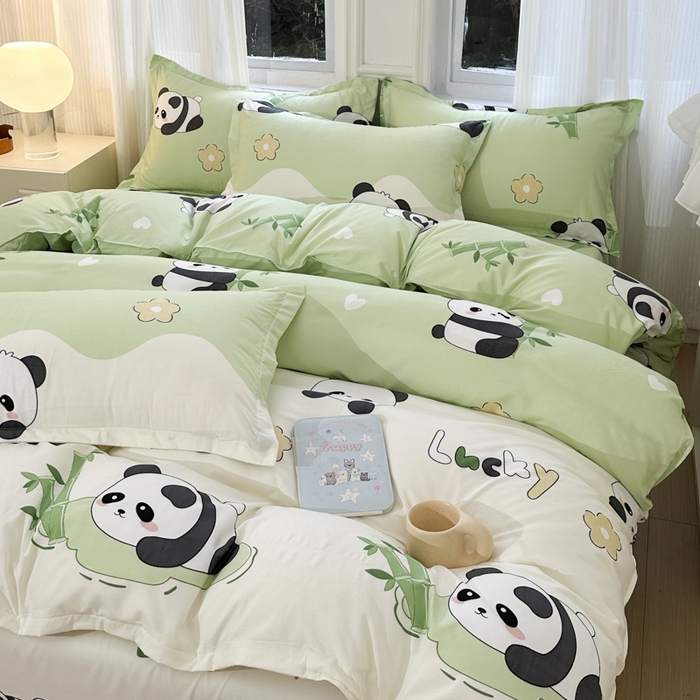91家纺网 家纺一手货源 找家纺 南通菲度家纺 2025新款高克重芦荟棉四件套-大床 熊猫乐园
