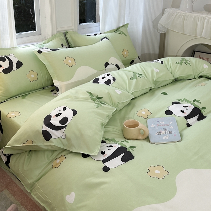 91家纺网 家纺一手货源 找家纺 南通菲度家纺 2025新款高克重芦荟棉四件套-大床 熊猫乐园