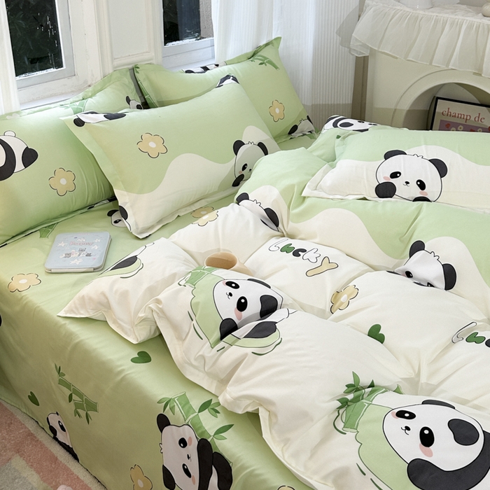 91家纺网 家纺一手货源 找家纺 南通菲度家纺 2025新款高克重芦荟棉四件套-大床 熊猫乐园