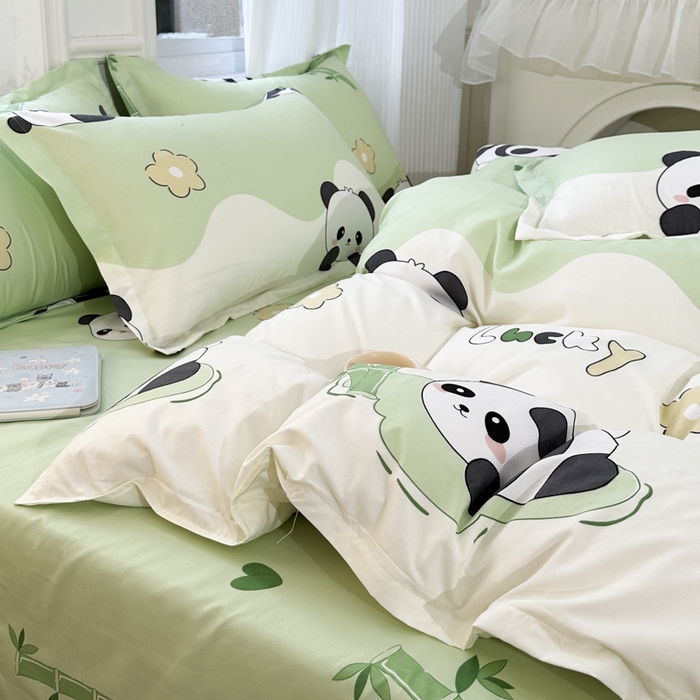 91家纺网 家纺一手货源 找家纺 南通菲度家纺 2025新款高克重芦荟棉四件套-大床 熊猫乐园