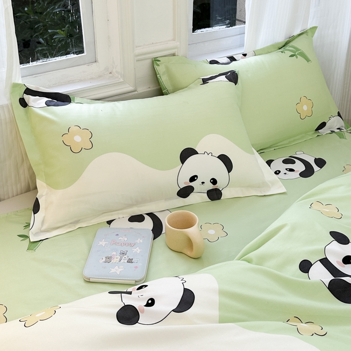 91家纺网 家纺一手货源 找家纺 南通菲度家纺 2025新款高克重芦荟棉四件套-大床 熊猫乐园