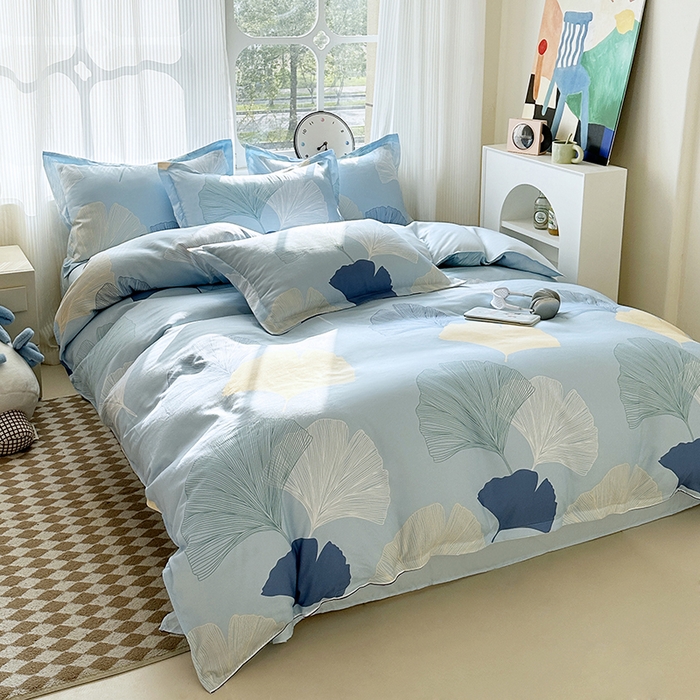 91家纺网 家纺一手货源 找家纺 南通菲度家纺 2025新款高克重芦荟棉四件套-大床 银杏叶