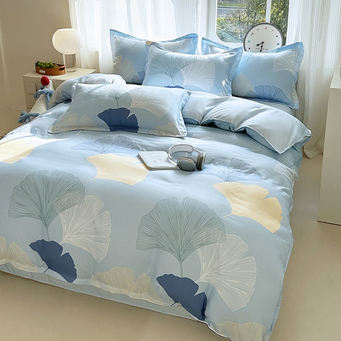 91家纺网 家纺一手货源 找家纺 南通菲度家纺 2025新款高克重芦荟棉四件套-大床 银杏叶