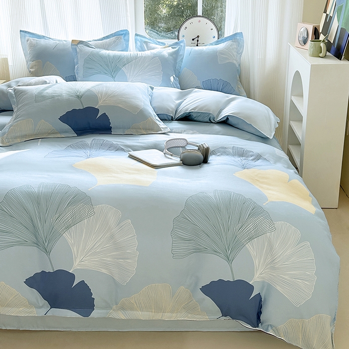 91家纺网 家纺一手货源 找家纺 南通菲度家纺 2025新款高克重芦荟棉四件套-大床 银杏叶