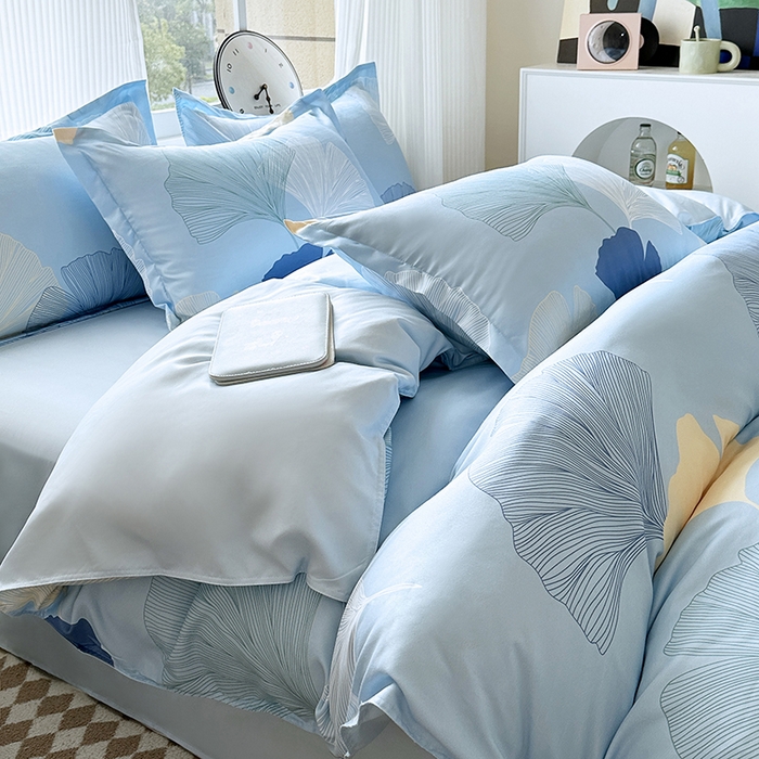 91家纺网 家纺一手货源 找家纺 南通菲度家纺 2025新款高克重芦荟棉四件套-大床 银杏叶