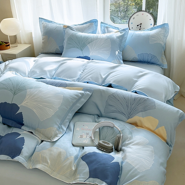 91家纺网 家纺一手货源 找家纺 南通菲度家纺 2025新款高克重芦荟棉四件套-大床 银杏叶