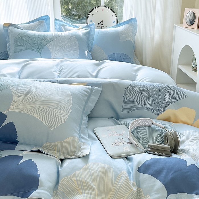 91家纺网 家纺一手货源 找家纺 南通菲度家纺 2025新款高克重芦荟棉四件套-大床 银杏叶