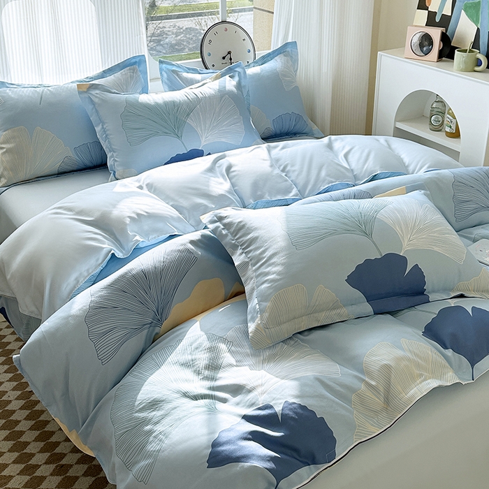 91家纺网 家纺一手货源 找家纺 南通菲度家纺 2025新款高克重芦荟棉四件套-大床 银杏叶