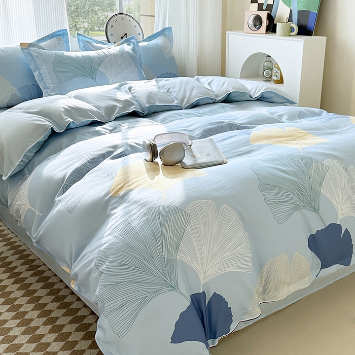 91家纺网 家纺一手货源 找家纺 南通菲度家纺 2025新款高克重芦荟棉四件套-大床 银杏叶