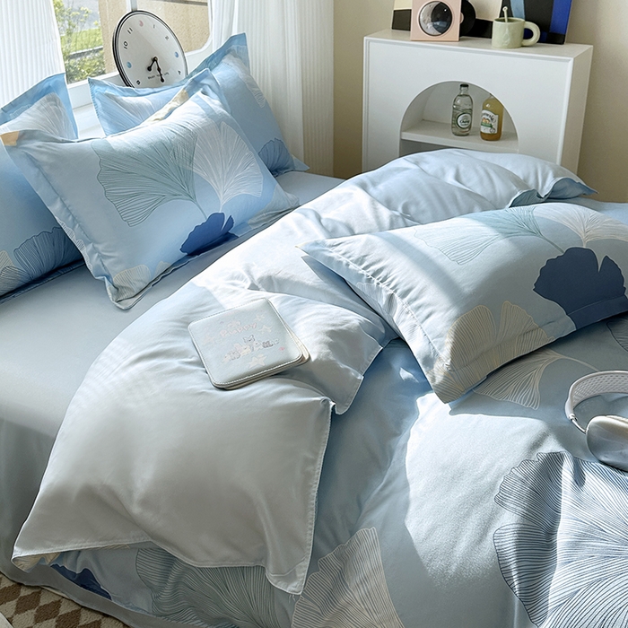 91家纺网 家纺一手货源 找家纺 南通菲度家纺 2025新款高克重芦荟棉四件套-大床 银杏叶