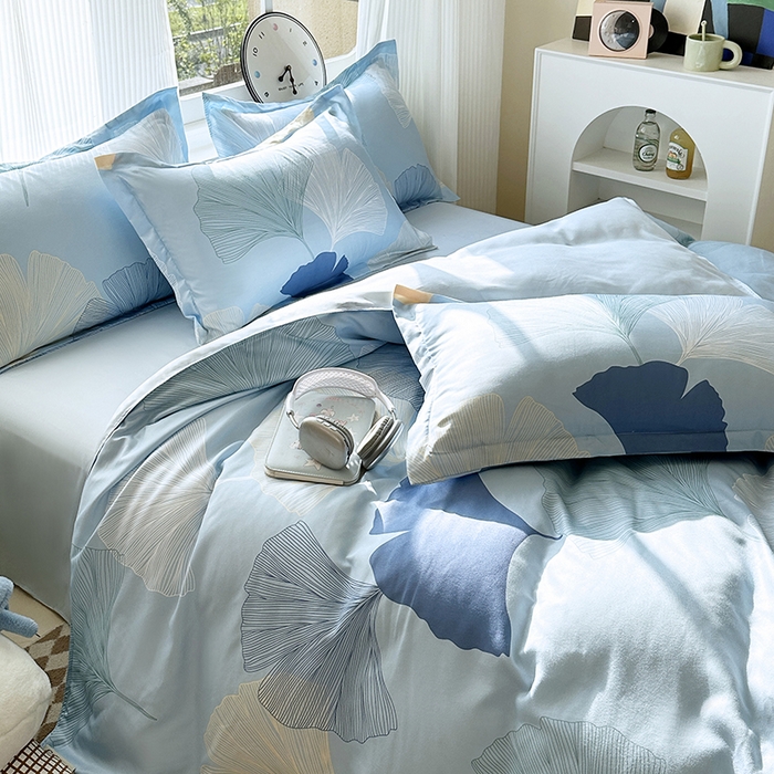 91家纺网 家纺一手货源 找家纺 南通菲度家纺 2025新款高克重芦荟棉四件套-大床 银杏叶