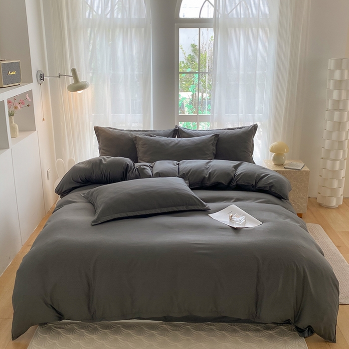 南通菲度家纺 2025新款高克重芦荟棉四件套-大床 高级灰