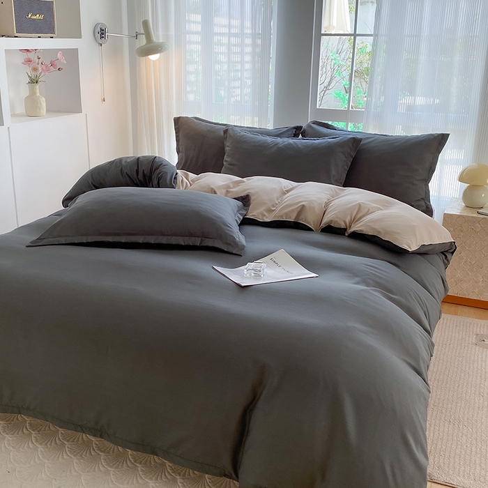 91家纺网 家纺一手货源 找家纺 南通菲度家纺 2025新款高克重芦荟棉四件套-大床 高级灰+卡其