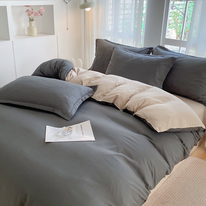 91家纺网 家纺一手货源 找家纺 南通菲度家纺 2025新款高克重芦荟棉四件套-大床 高级灰+卡其