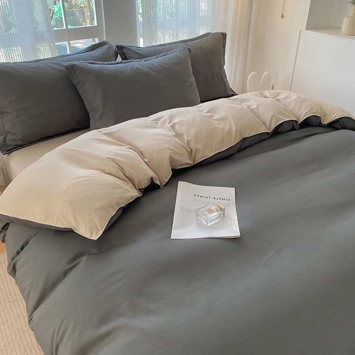 91家纺网 家纺一手货源 找家纺 南通菲度家纺 2025新款高克重芦荟棉四件套-大床 高级灰+卡其