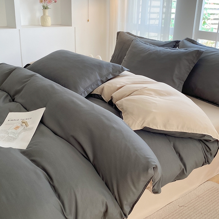 91家纺网 家纺一手货源 找家纺 南通菲度家纺 2025新款高克重芦荟棉四件套-大床 高级灰+卡其