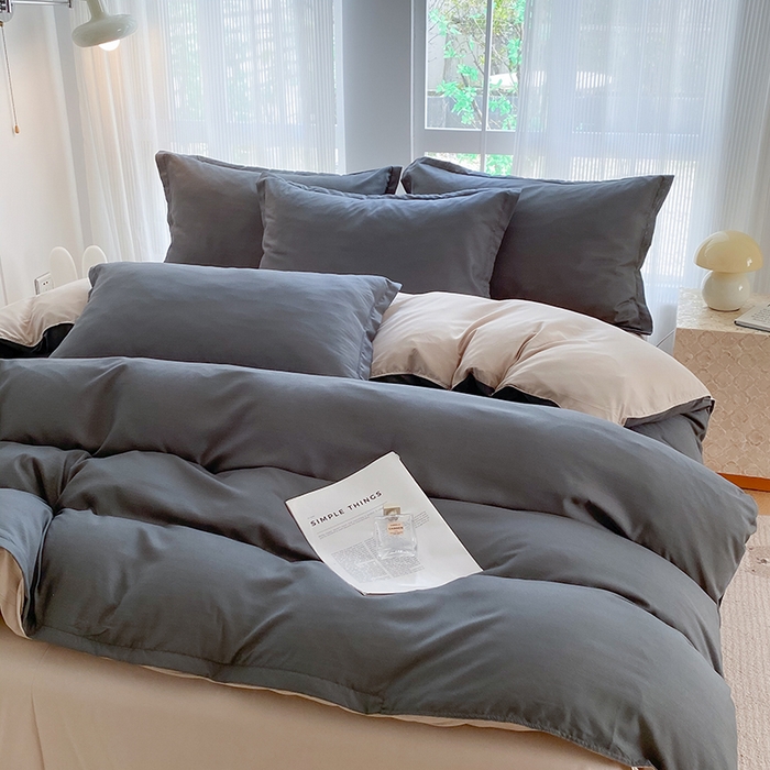 91家纺网 家纺一手货源 找家纺 南通菲度家纺 2025新款高克重芦荟棉四件套-大床 高级灰+卡其