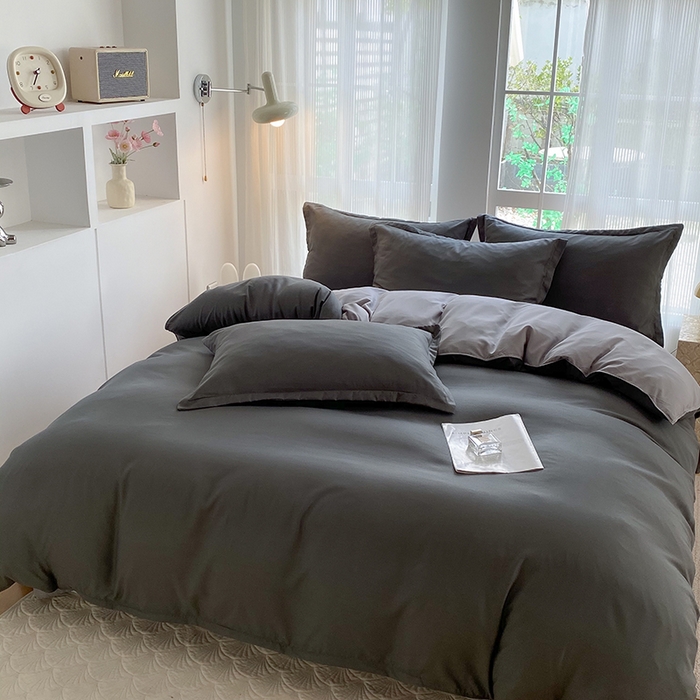 91家纺网 家纺一手货源 找家纺 南通菲度家纺 2025新款高克重芦荟棉四件套-大床 高级灰+银灰