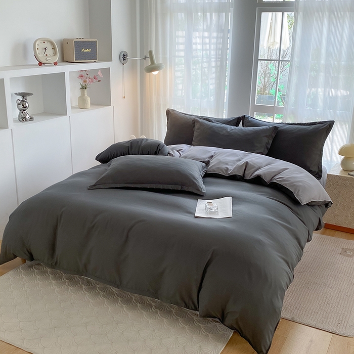 91家纺网 家纺一手货源 找家纺 南通菲度家纺 2025新款高克重芦荟棉四件套-大床 高级灰+银灰