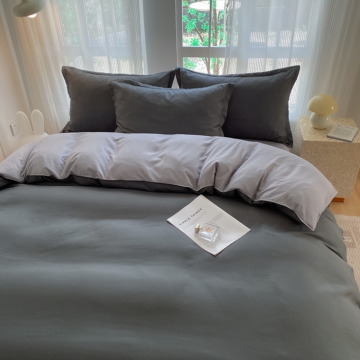 91家纺网 家纺一手货源 找家纺 南通菲度家纺 2025新款高克重芦荟棉四件套-大床 高级灰+银灰