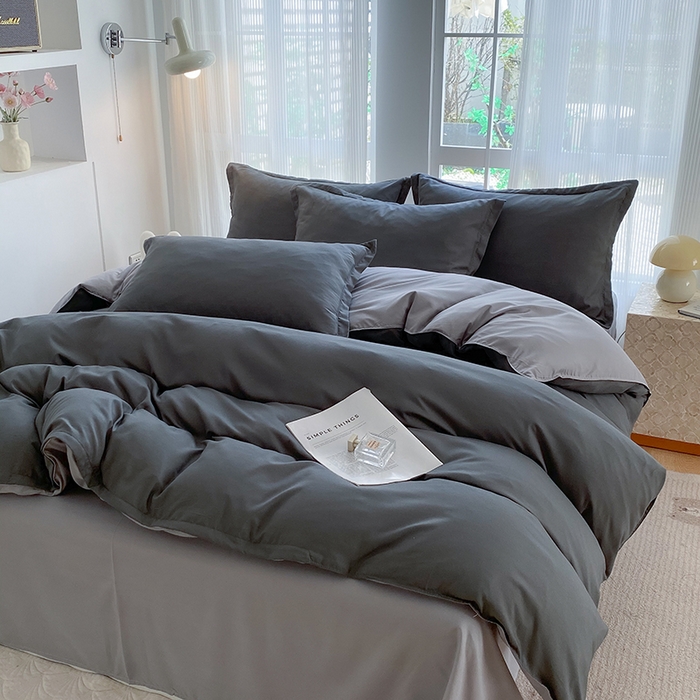 91家纺网 家纺一手货源 找家纺 南通菲度家纺 2025新款高克重芦荟棉四件套-大床 高级灰+银灰