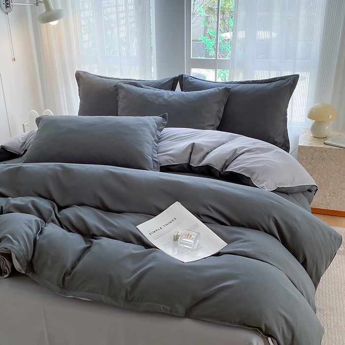 91家纺网 家纺一手货源 找家纺 南通菲度家纺 2025新款高克重芦荟棉四件套-大床 高级灰+银灰